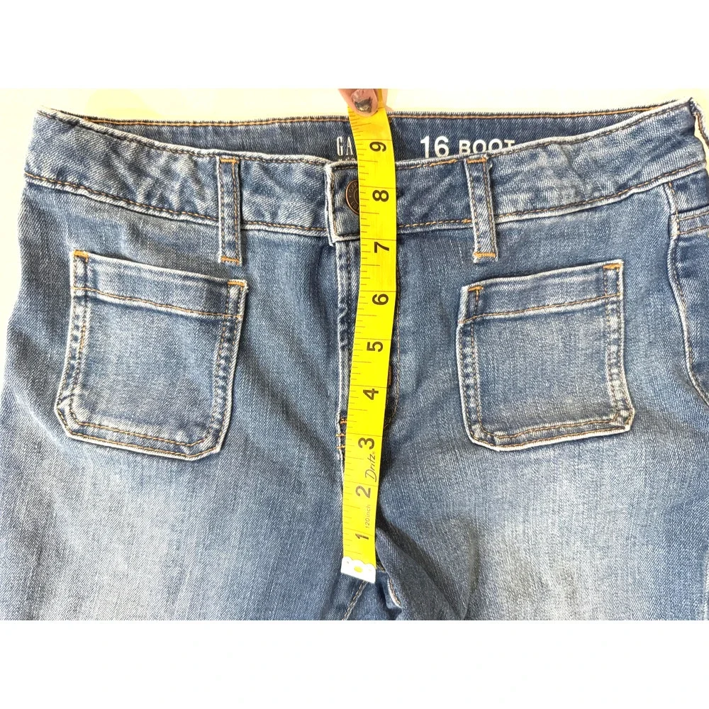 GAP Kids Jeans Youth 16 Blue Bootcut Adjustable Waist Denim Unique Front Pockets